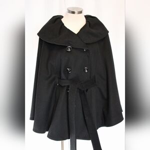 Calvin Klein Black Wool Blend Peacoat S/M Flare Cape